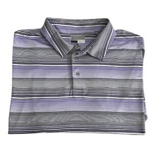 PGA Tour Short Sleeve Polo Shirt Mens Gray‎ Coral Striped Polyester Size 3XLT